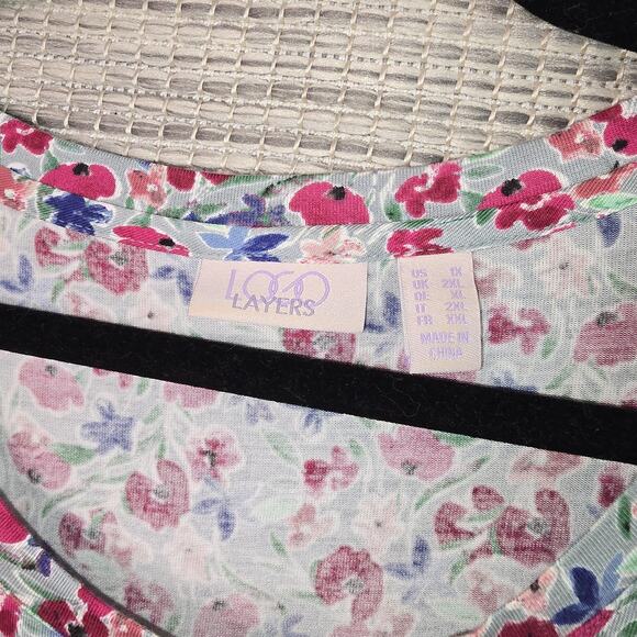 Logo Lori Goldstein Tunic Top Womens 2XL Floral Super Soft Lace Hem Stretch Boho - Picture 3 of 11